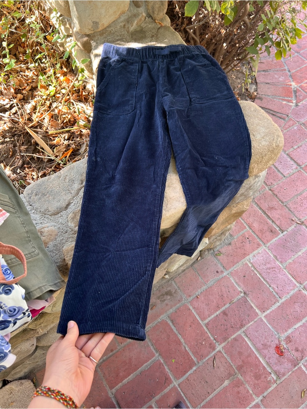 Kids Navy Corduroy Jogger Pants with Elastic Waist